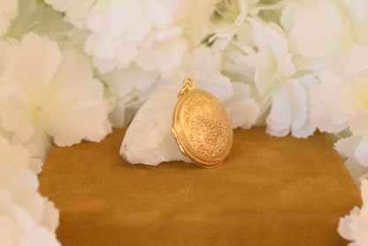 Antique ORIA Gold Filled Photo Locket – French Floral Keepsake Locket – Flower Basket – Belle Époque c.1900-1920
