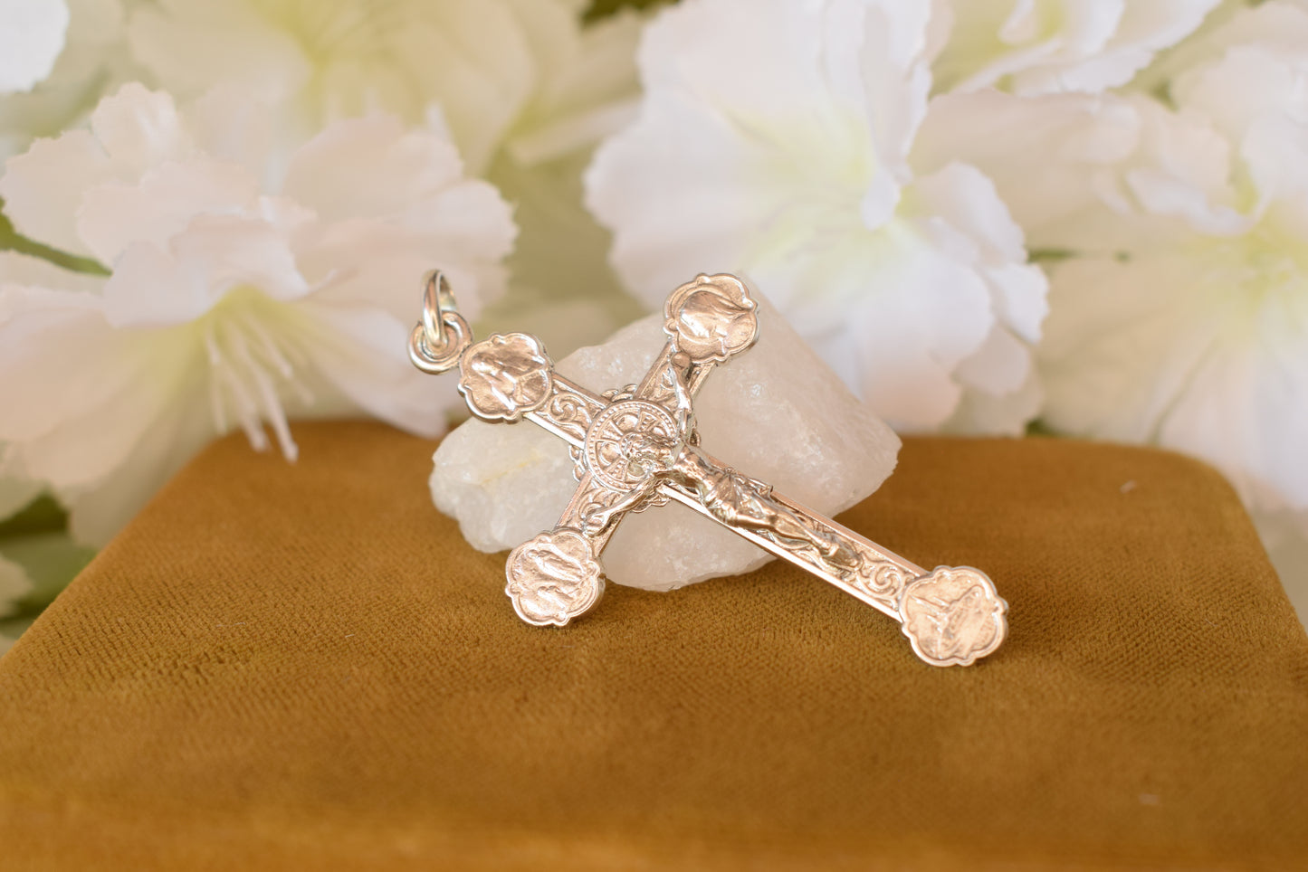 Antique Sterling Silver Crucifix Pendant – Souvenir N.D. de Lourdes – Hallmarked Religious Cross, Vintage Pilgrimage Jewelry