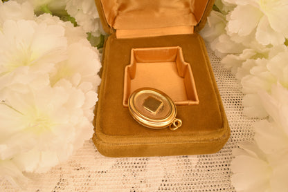 Antique 19th Century Gilt Brass Photo Locket Pendant, Oval Locket with Original Swivel Glass, Victorian Collectible Jewelry