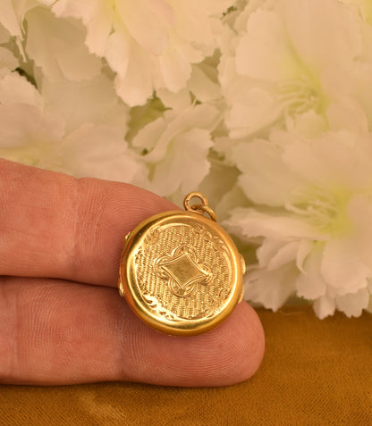 Antique Vermeil Photo Locket – Gold Gilt Silver Picture Pendant – French Weevil Hallmark – Victorian Edwardian Locket