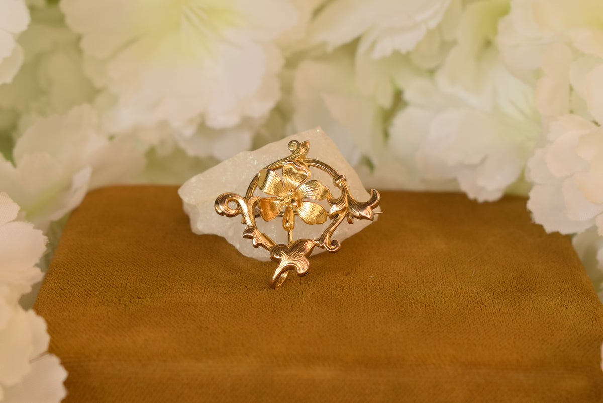 Antique French Art Nouveau FIX Gold Filled Floral Brooch – Circa 1900