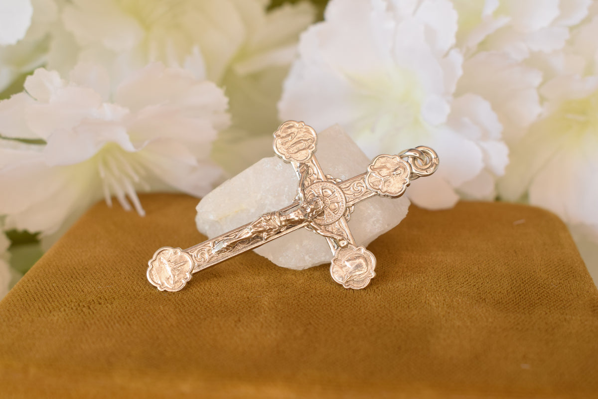 Antique Sterling Silver Crucifix Pendant – Souvenir N.D. de Lourdes – Hallmarked Religious Cross, Vintage Pilgrimage Jewelry