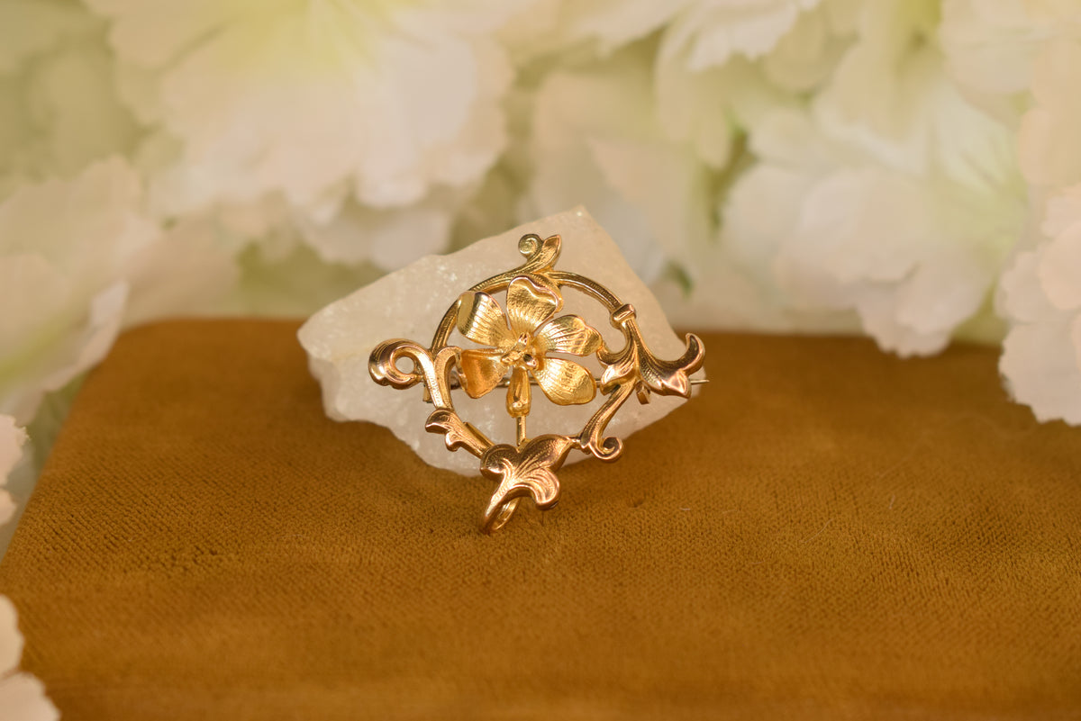 Antique French Art Nouveau FIX Gold Filled Floral Brooch – Circa 1900