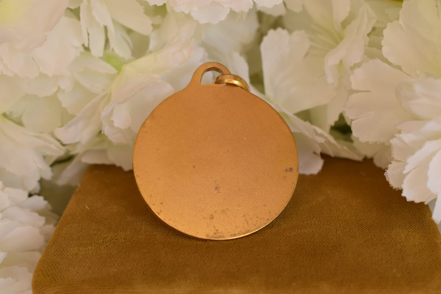 Antique Gold-Plated Ave Maria Medal – Virgin Mary Pendant, French Religious Medallion Signed L. Lasserre Augis – Vintage Catholic Jewelry
