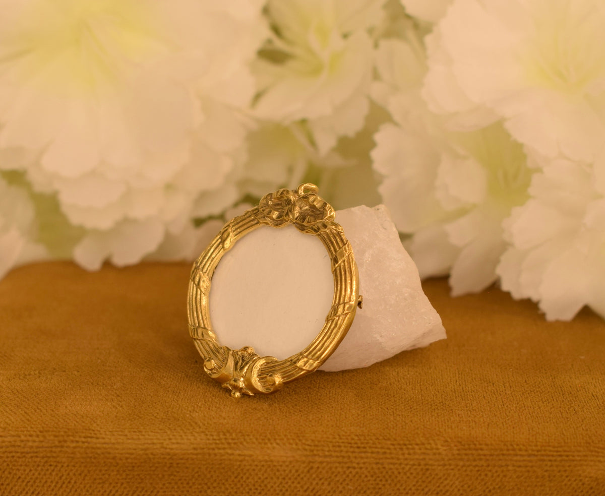 Beautiful Antique French Photo Locket Pendant – Circa 1900 – Gilt Brass