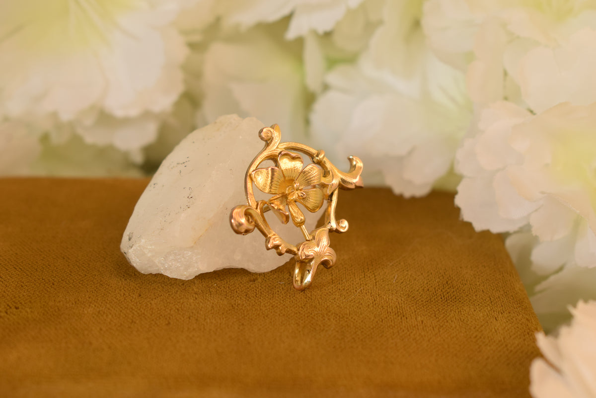 Antique French Art Nouveau FIX Gold Filled Floral Brooch – Circa 1900