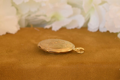 Antique ORIA Gold Filled Photo Locket – French Floral Keepsake Locket – Flower Basket – Belle Époque c.1900-1920