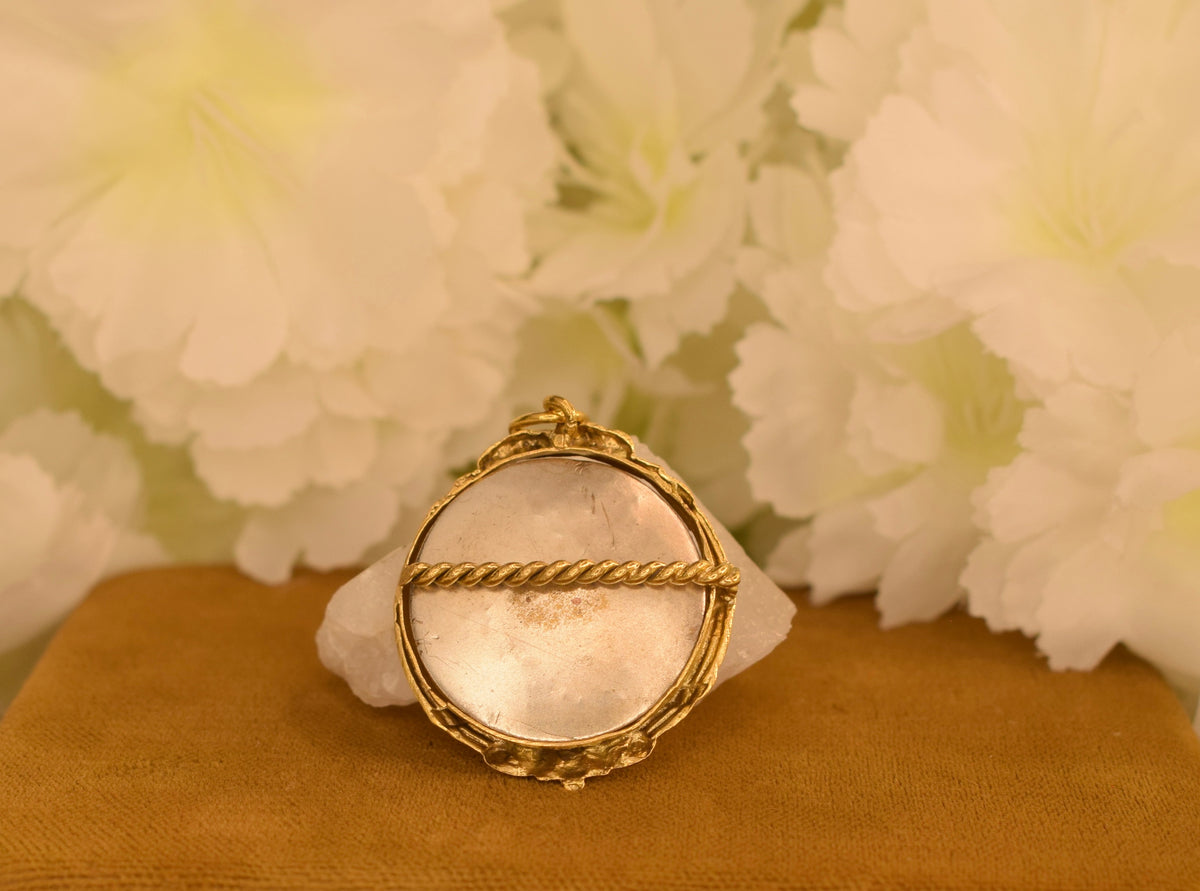 Beautiful Antique French Photo Locket Pendant – Circa 1900 – Gilt Brass