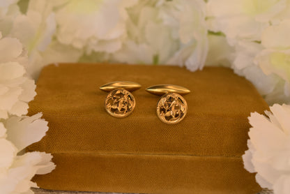 Antique Art Nouveau Cufflinks – Gold Plated – Mistletoe Design – French Cufflinks circa 1900