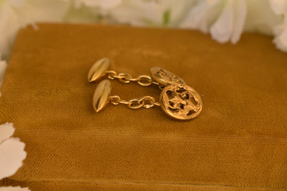 Antique Art Nouveau Cufflinks – Gold Plated – Mistletoe Design – French Cufflinks circa 1900