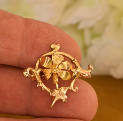 Antique French Art Nouveau FIX Gold Filled Floral Brooch – Circa 1900