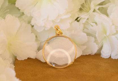 Antique ORIA Photo Locket Pendant – French Gold Filled Jewelry – Domed Glass Keepsake Pendant