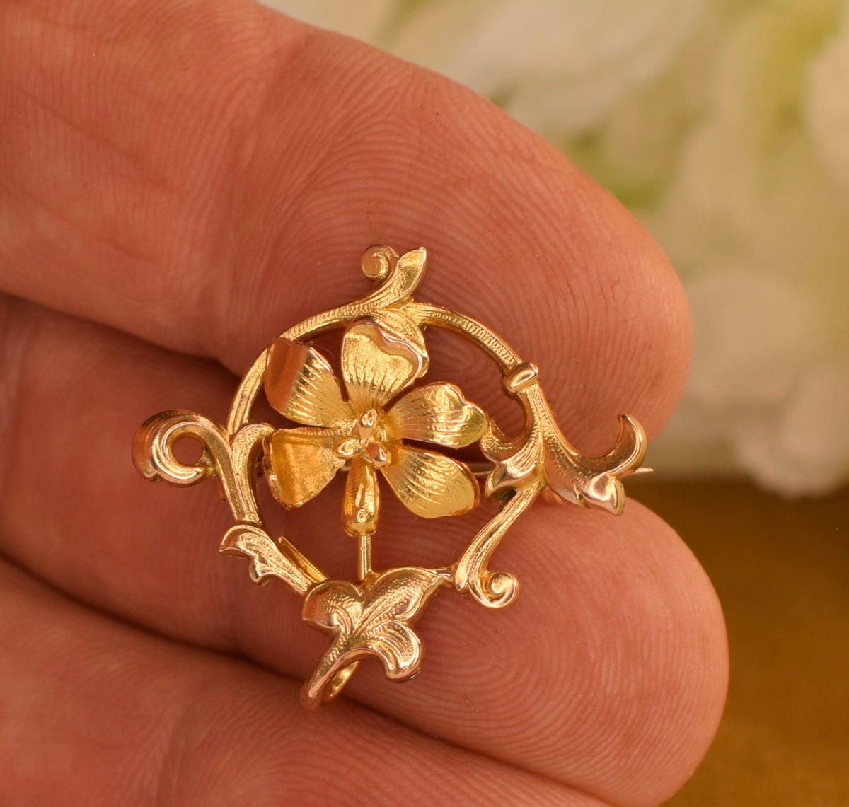 Antique French Art Nouveau FIX Gold Filled Floral Brooch – Circa 1900