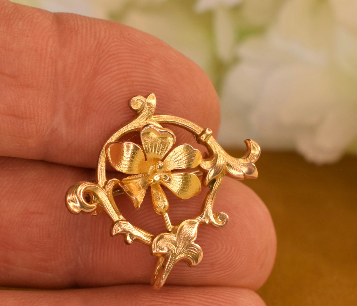 Antique French Art Nouveau FIX Gold Filled Floral Brooch – Circa 1900