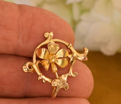 Antique French Art Nouveau FIX Gold Filled Floral Brooch – Circa 1900