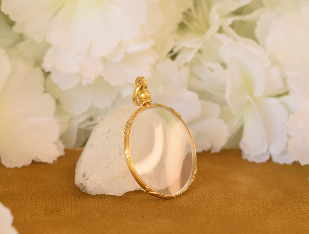 Antique ORIA Photo Locket Pendant – French Gold Filled Jewelry – Domed Glass Keepsake Pendant
