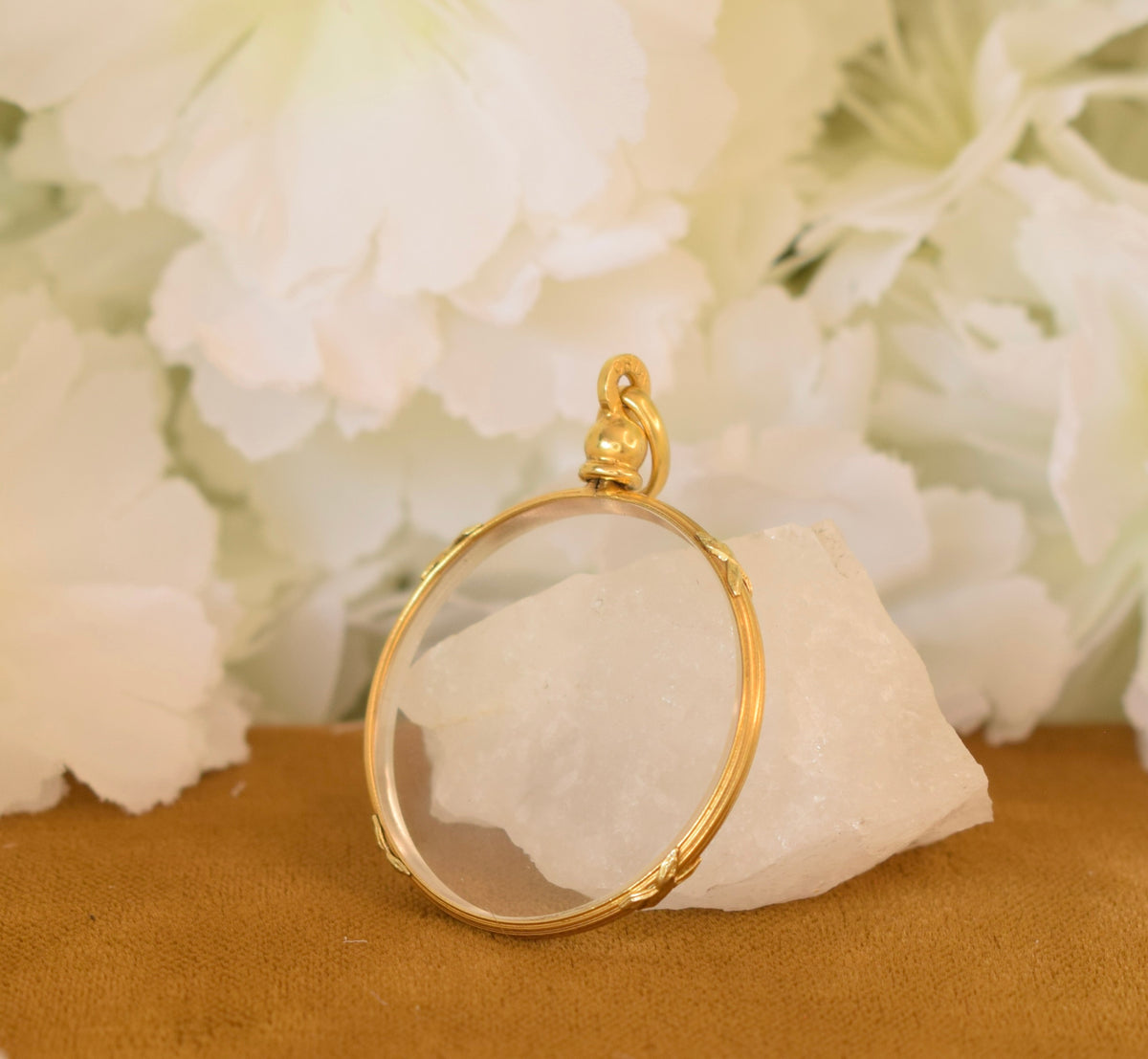 Antique ORIA Photo Locket Pendant – French Gold Filled Jewelry – Domed Glass Keepsake Pendant