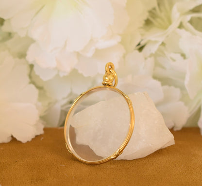 Antique ORIA Photo Locket Pendant – French Gold Filled Jewelry – Domed Glass Keepsake Pendant