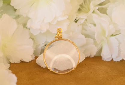 Antique ORIA Photo Locket Pendant – French Gold Filled Jewelry – Domed Glass Keepsake Pendant