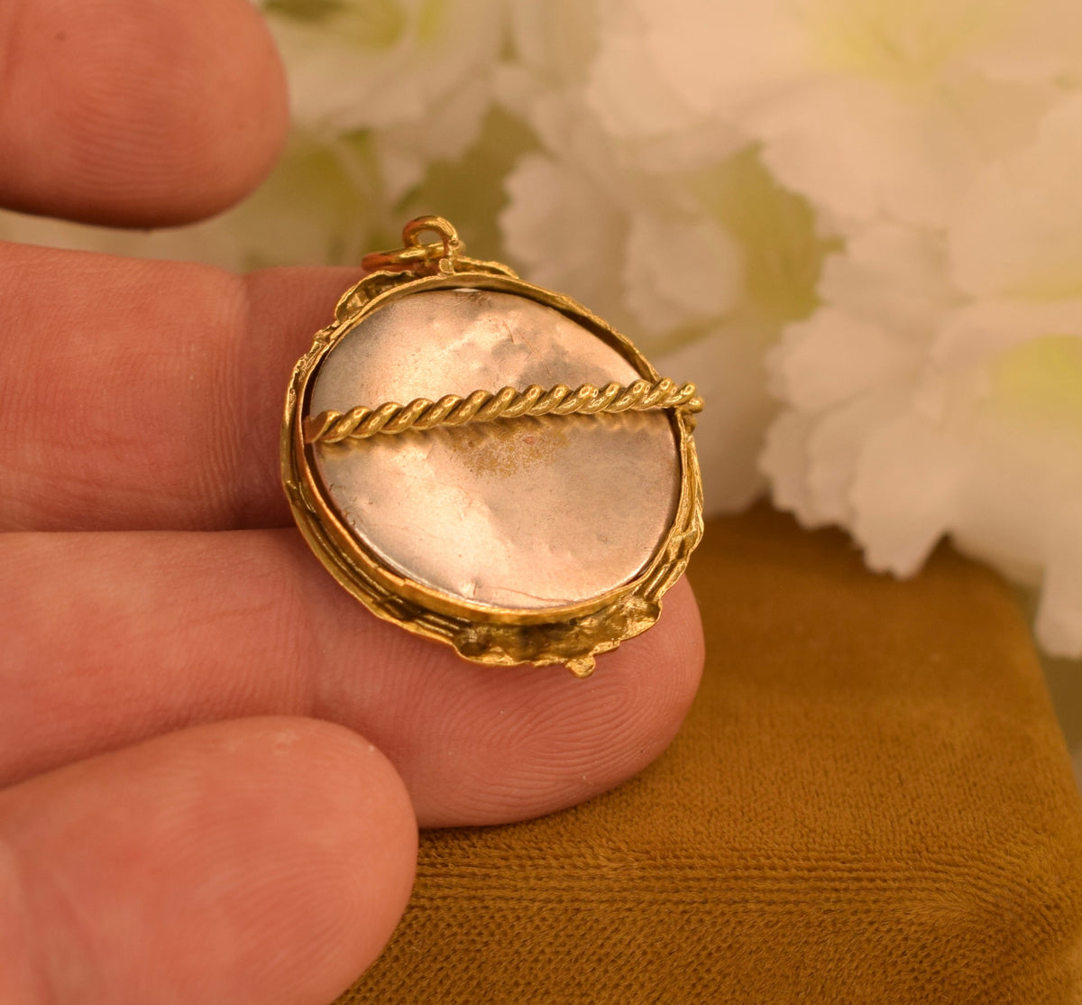 Beautiful Antique French Photo Locket Pendant – Circa 1900 – Gilt Brass