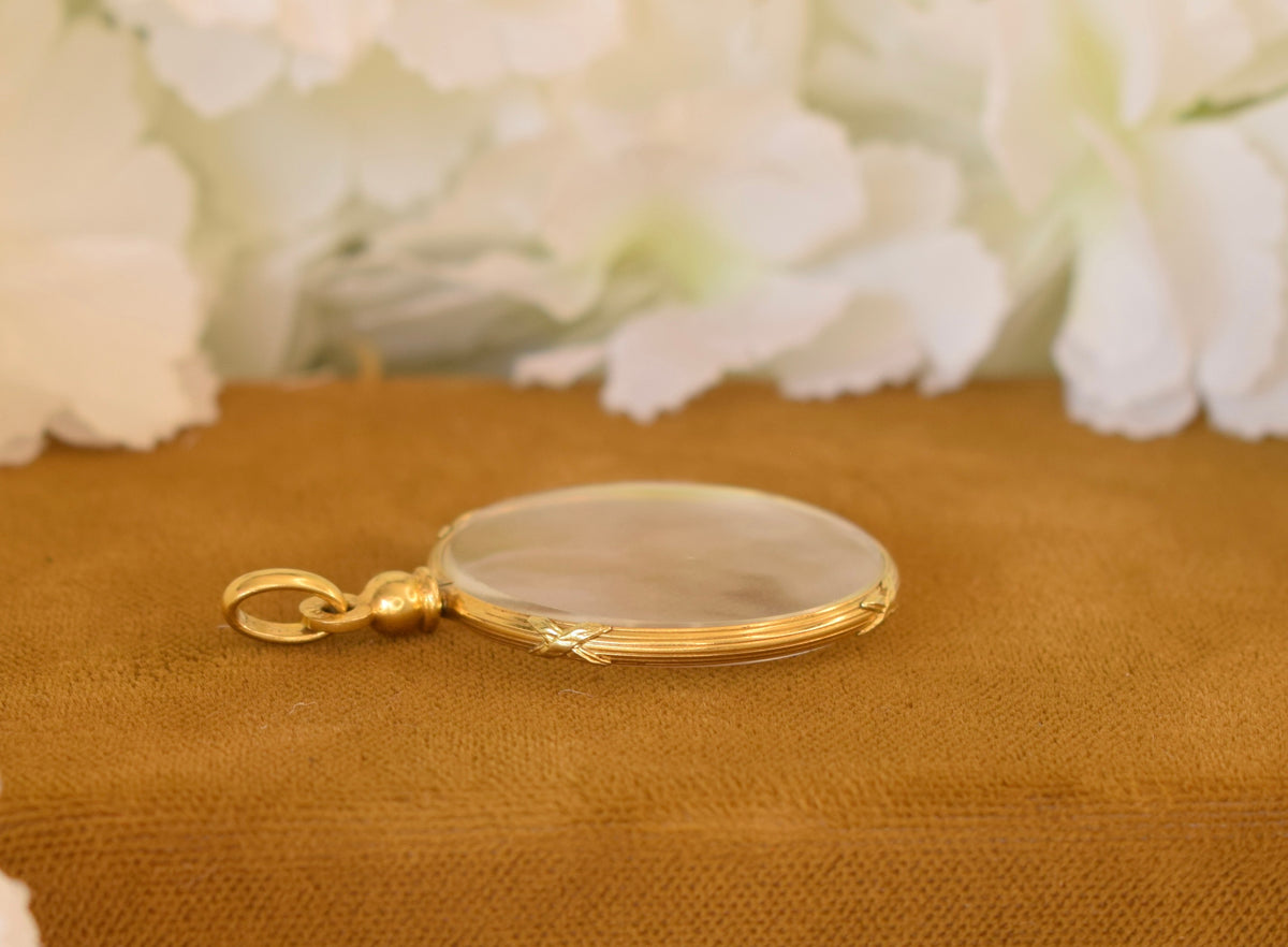 Antique ORIA Photo Locket Pendant – French Gold Filled Jewelry – Domed Glass Keepsake Pendant