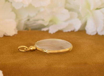 Antique ORIA Photo Locket Pendant – French Gold Filled Jewelry – Domed Glass Keepsake Pendant