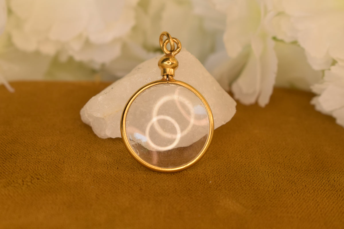 Antique Photo Locket c.1900 Gold Plated Metal – Very Domed Glass Pendant – Victorian Edwardian Keepsake Locket