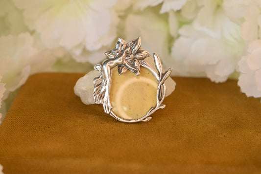 Antique Art Nouveau Sterling Silver 925 Photo Locket Pendant, Floral Design, Glass and Bone Back, C.1900