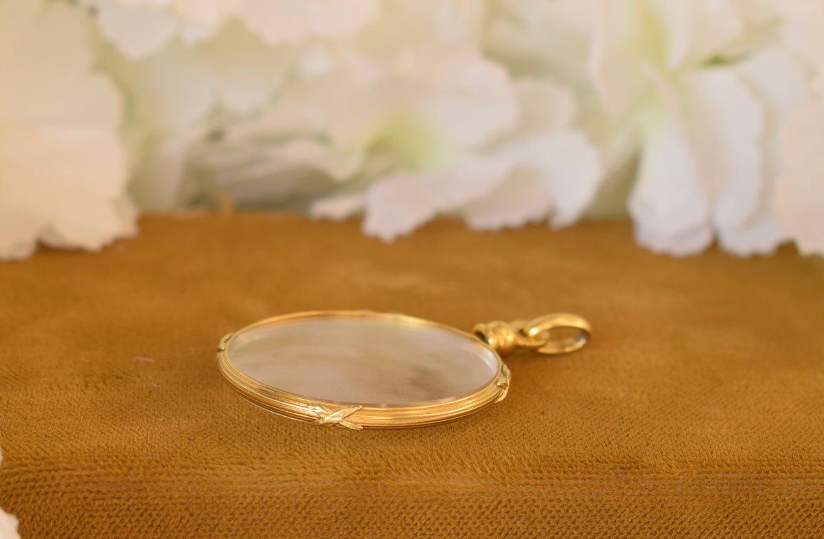 Antique ORIA Photo Locket Pendant – French Gold Filled Jewelry – Domed Glass Keepsake Pendant