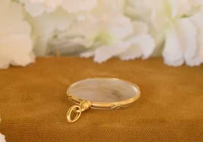 Antique ORIA Photo Locket Pendant – French Gold Filled Jewelry – Domed Glass Keepsake Pendant