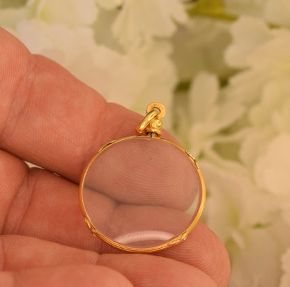 Antique ORIA Photo Locket Pendant – French Gold Filled Jewelry – Domed Glass Keepsake Pendant