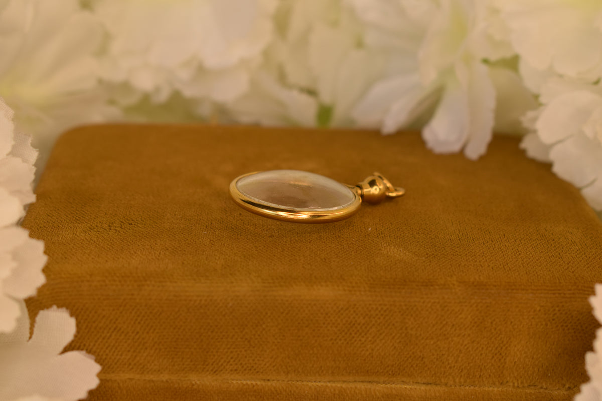 Antique Photo Locket c.1900 Gold Plated Metal – Very Domed Glass Pendant – Victorian Edwardian Keepsake Locket
