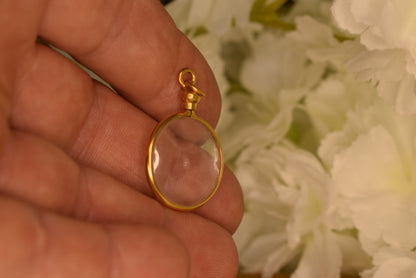 Antique Photo Locket c.1900 Gold Plated Metal – Very Domed Glass Pendant – Victorian Edwardian Keepsake Locket