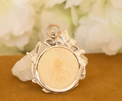 Antique Art Nouveau Sterling Silver 925 Photo Locket Pendant, Floral Design, Glass and Bone Back, C.1900