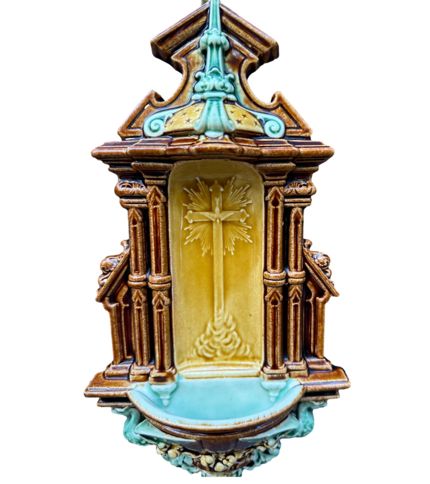 Antique majolica Holy Water Font Choisy le Roi