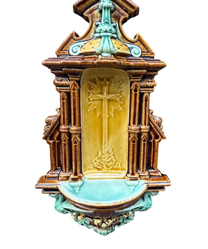 Antique majolica Holy Water Font Choisy le Roi