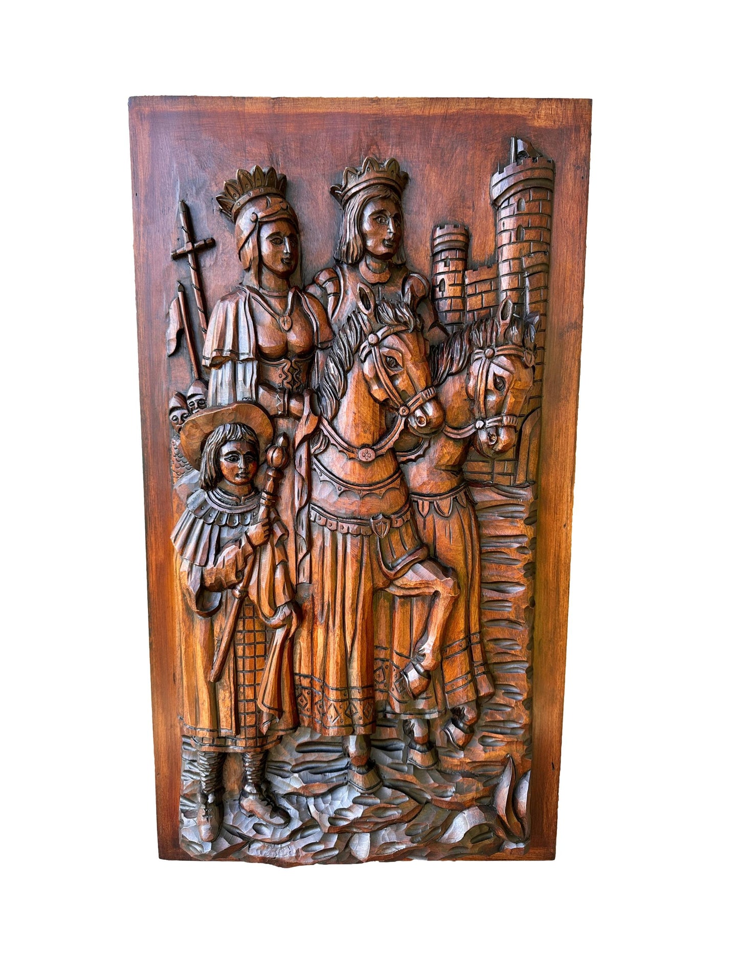 Gothic French Wood Wall Panel of French King and Queen Couple