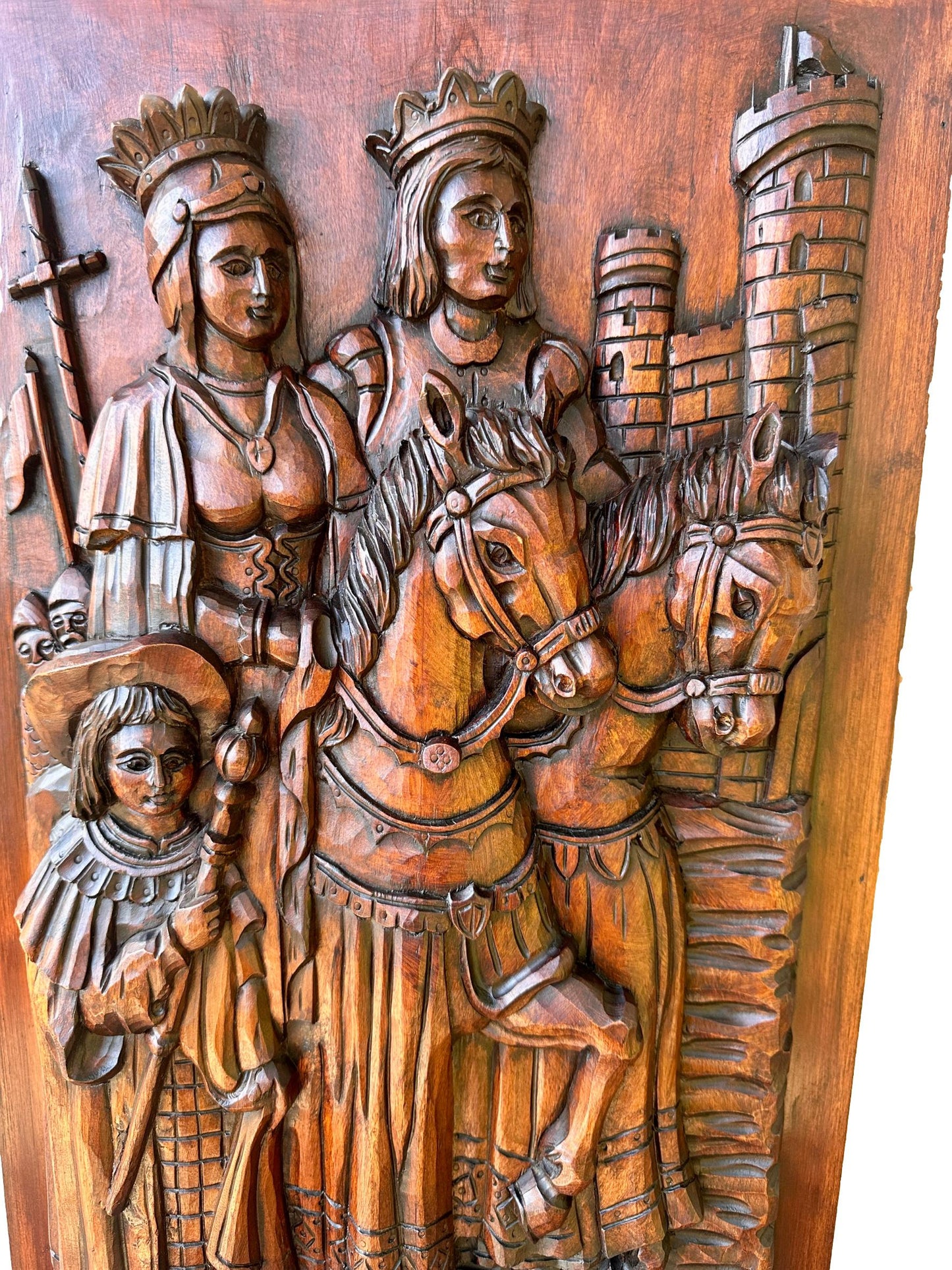 Gothic French Wood Wall Panel of French King and Queen Couple