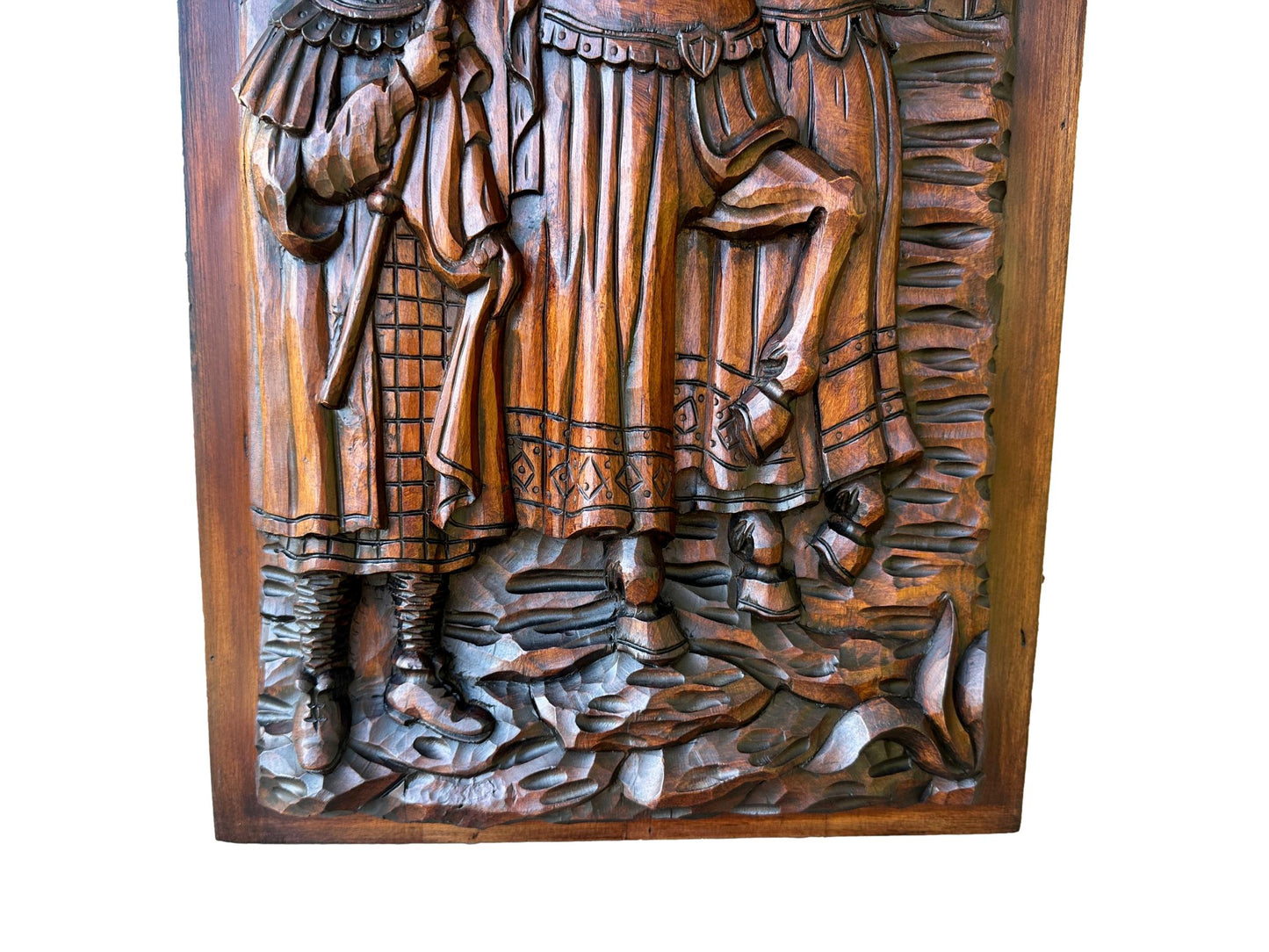 Gothic French Wood Wall Panel of French King and Queen Couple