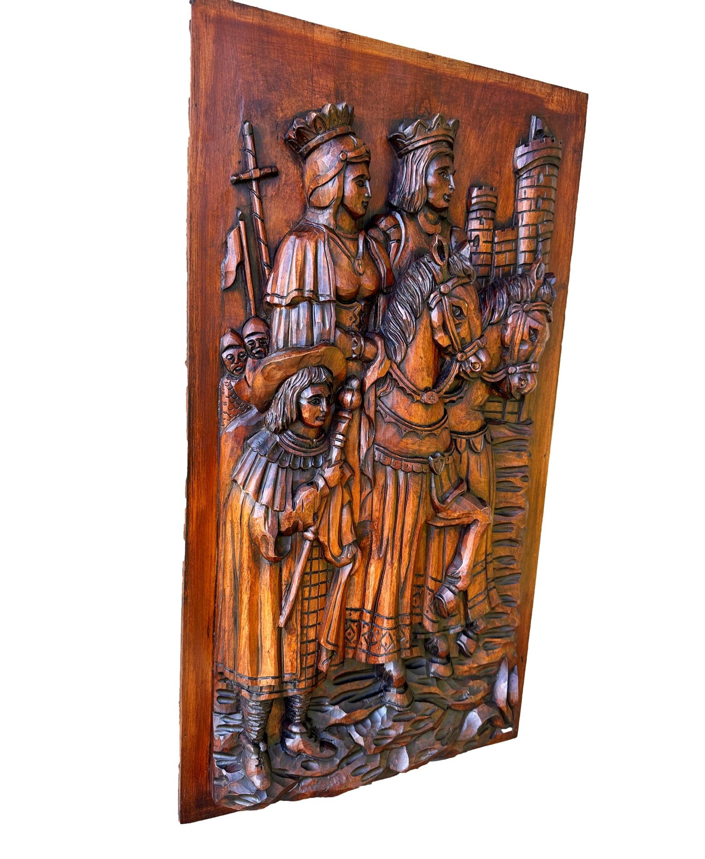 Gothic French Wood Wall Panel of French King and Queen Couple