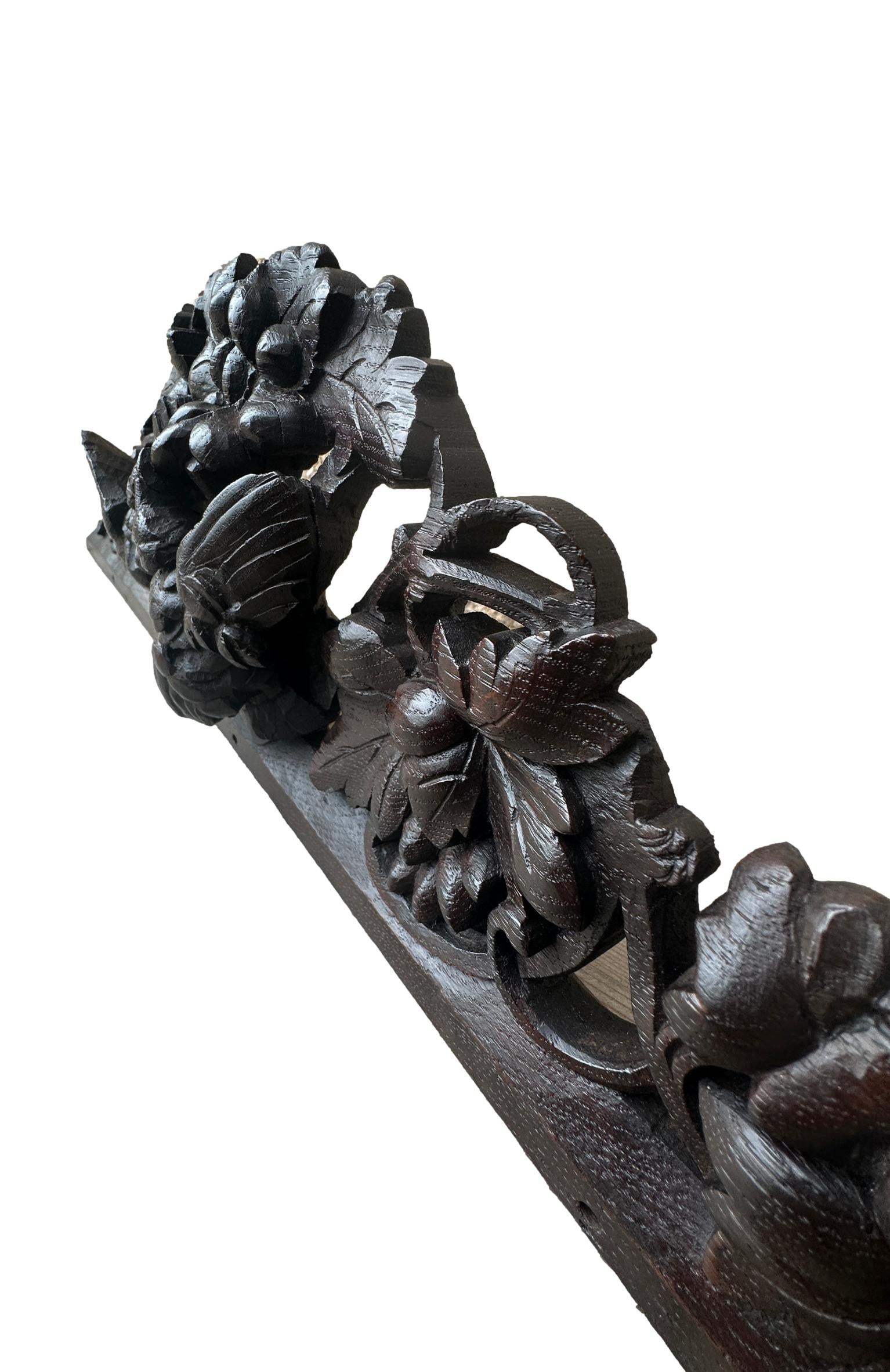 Carved wooden architectural pediment, Black Forest art, vintage decor for elegant interiors