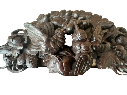 Black Forest French Antique Carved Wood Pediment Bird Vine 19th