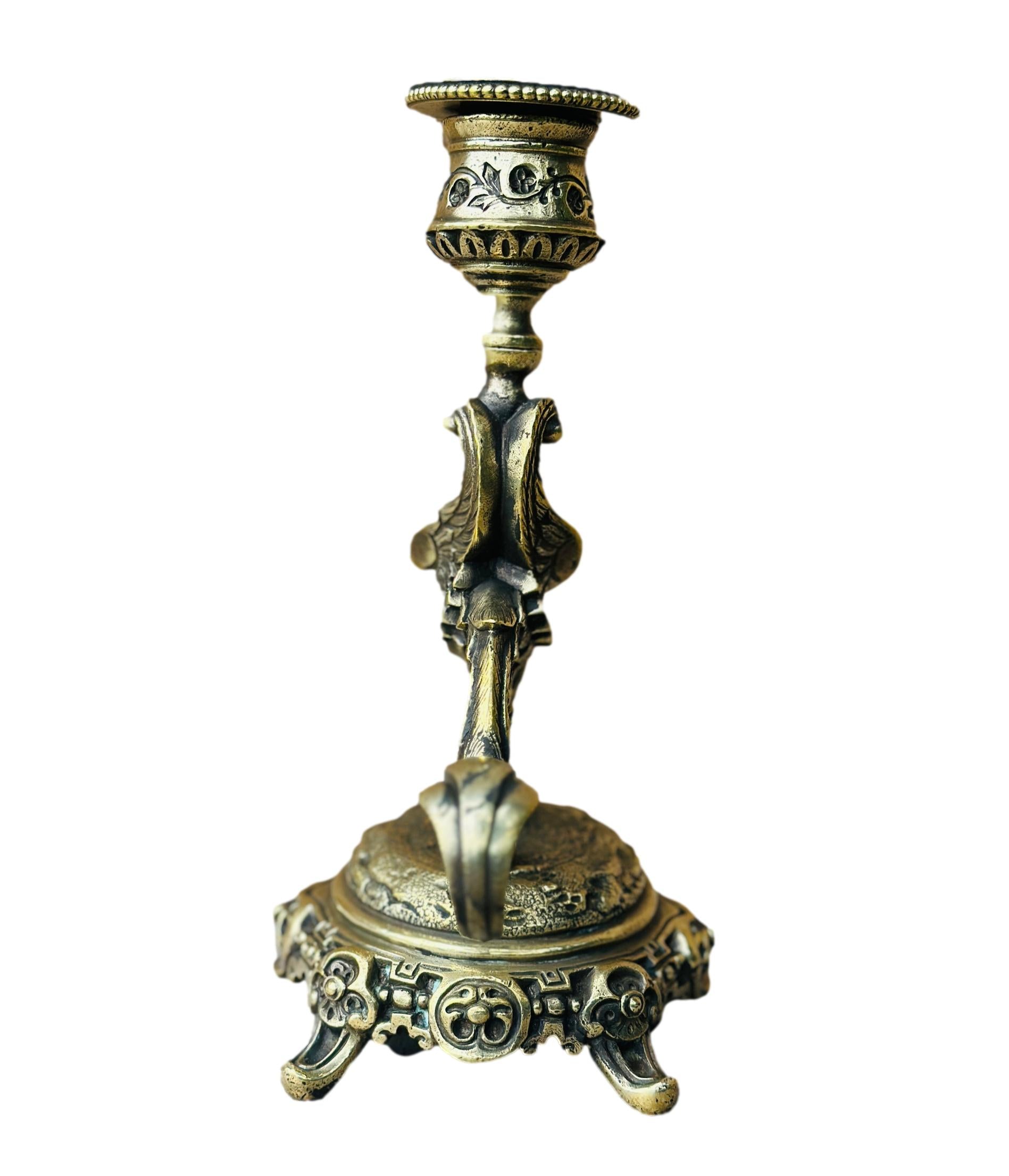 Victorian bronze bird-handled candlestick candle holder, featuring intricate details and elegant design, perfect for adding vintage charm and sophistication to your decor.