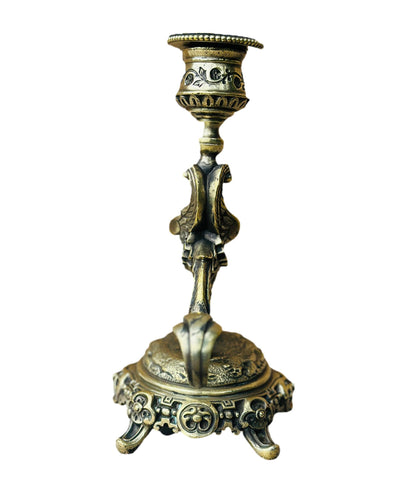 Victorian bronze bird-handled candlestick candle holder, featuring intricate details and elegant design, perfect for adding vintage charm and sophistication to your decor.