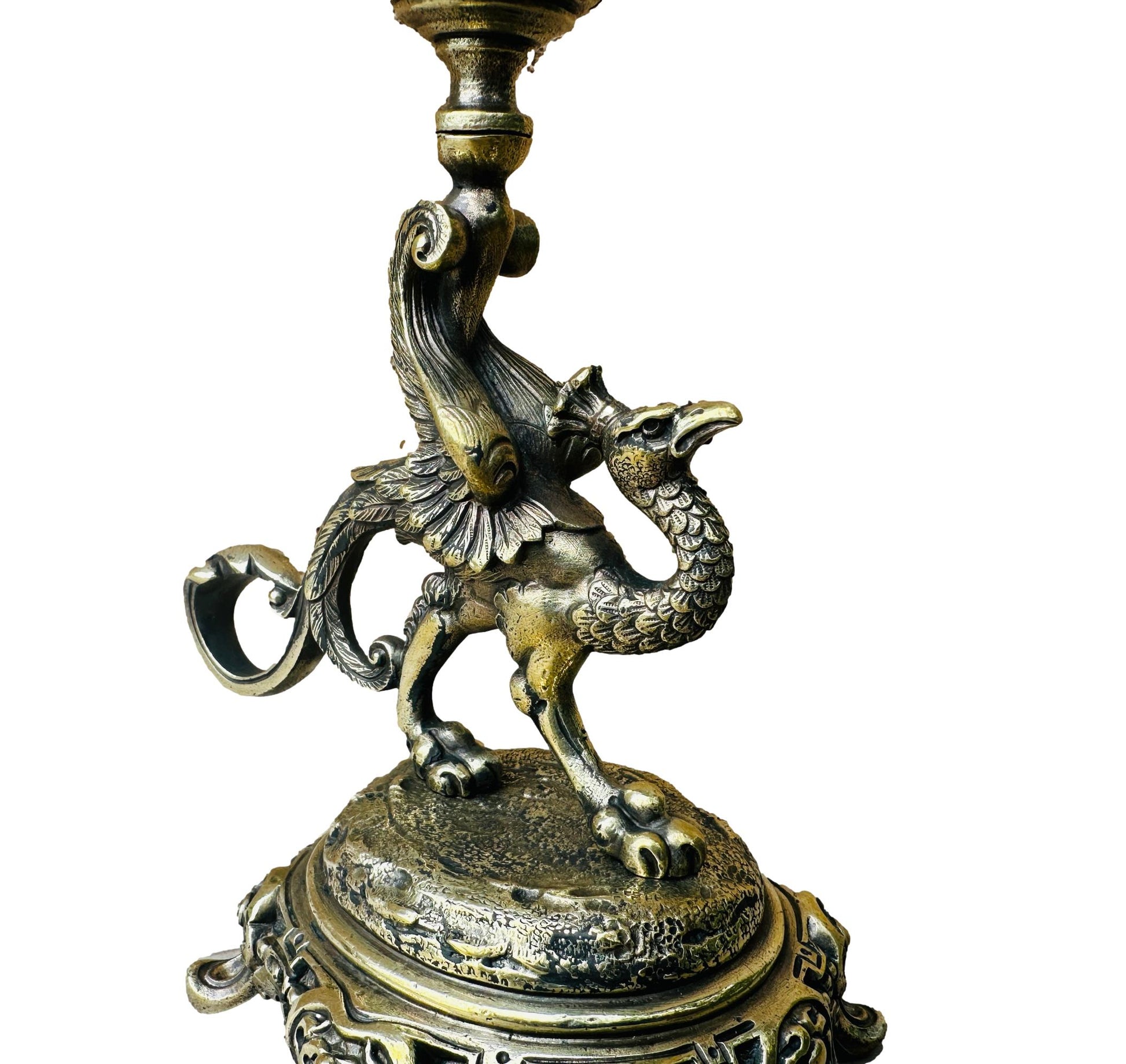 Victorian bronze bird-handled candlestick candle holder, featuring intricate details and elegant design, perfect for adding vintage charm and sophistication to your decor.
