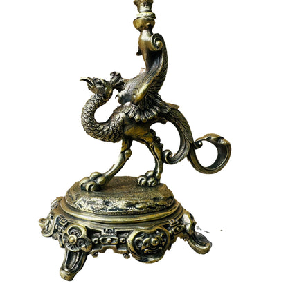 Victorian Bronze Bird Handled Candlestick Candle Holder