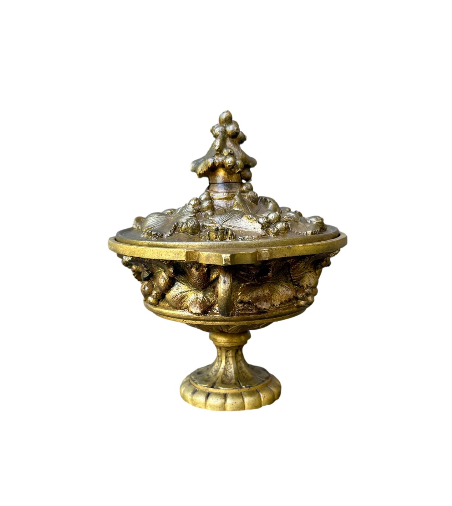 19th Bronze Cassolette Covered Dish – Fruit & Flower Motif