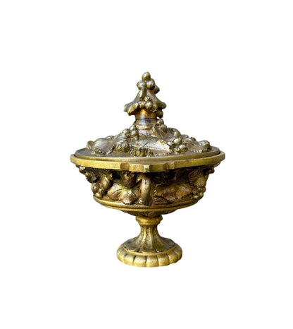 19th Bronze Cassolette Covered Dish – Fruit & Flower Motif