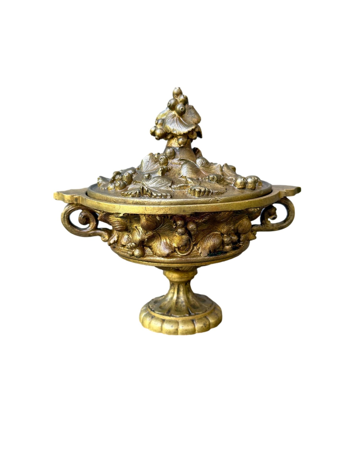 19th Bronze Cassolette Covered Dish – Fruit & Flower Motif