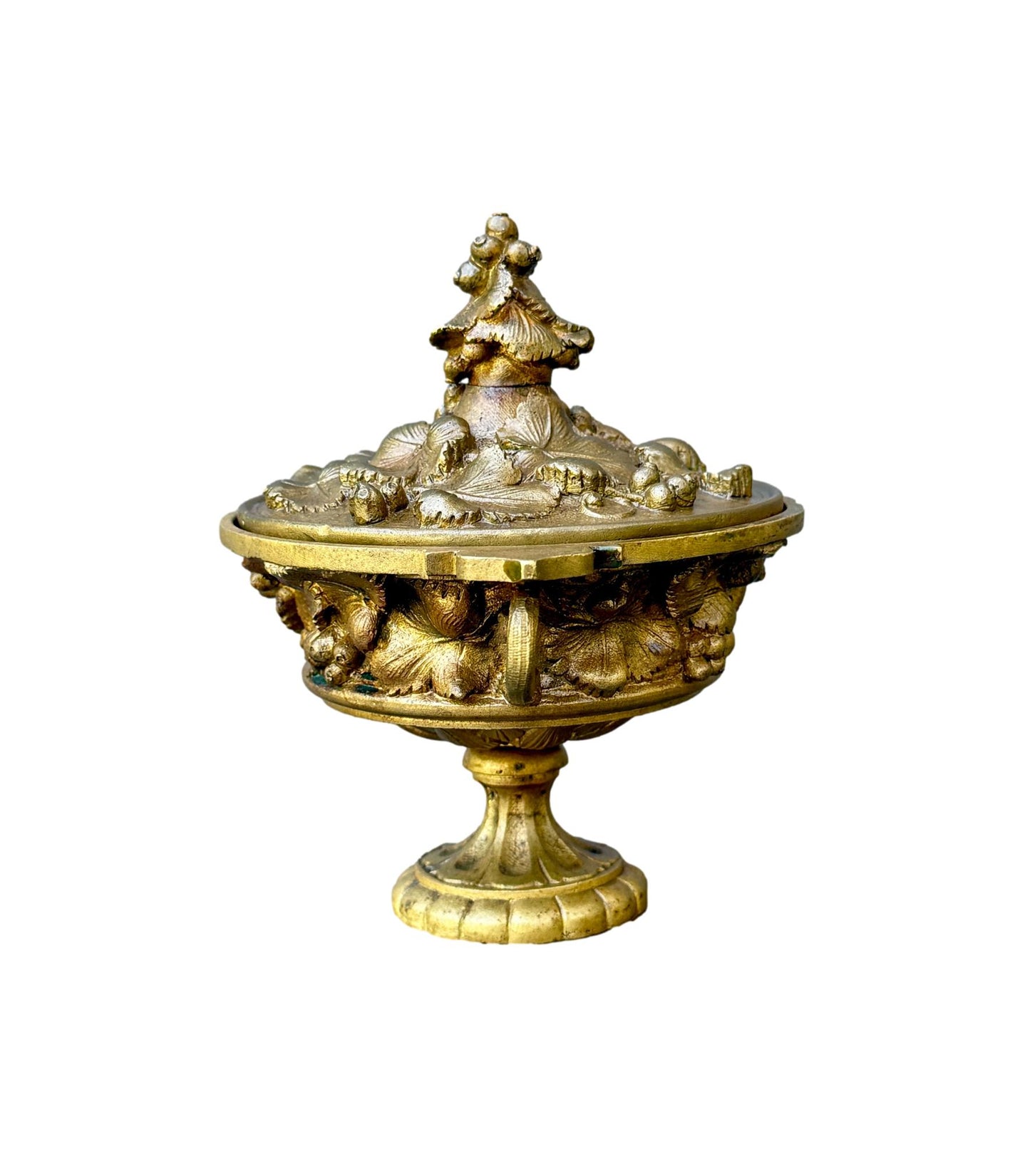 19th Bronze Cassolette Covered Dish – Fruit & Flower Motif